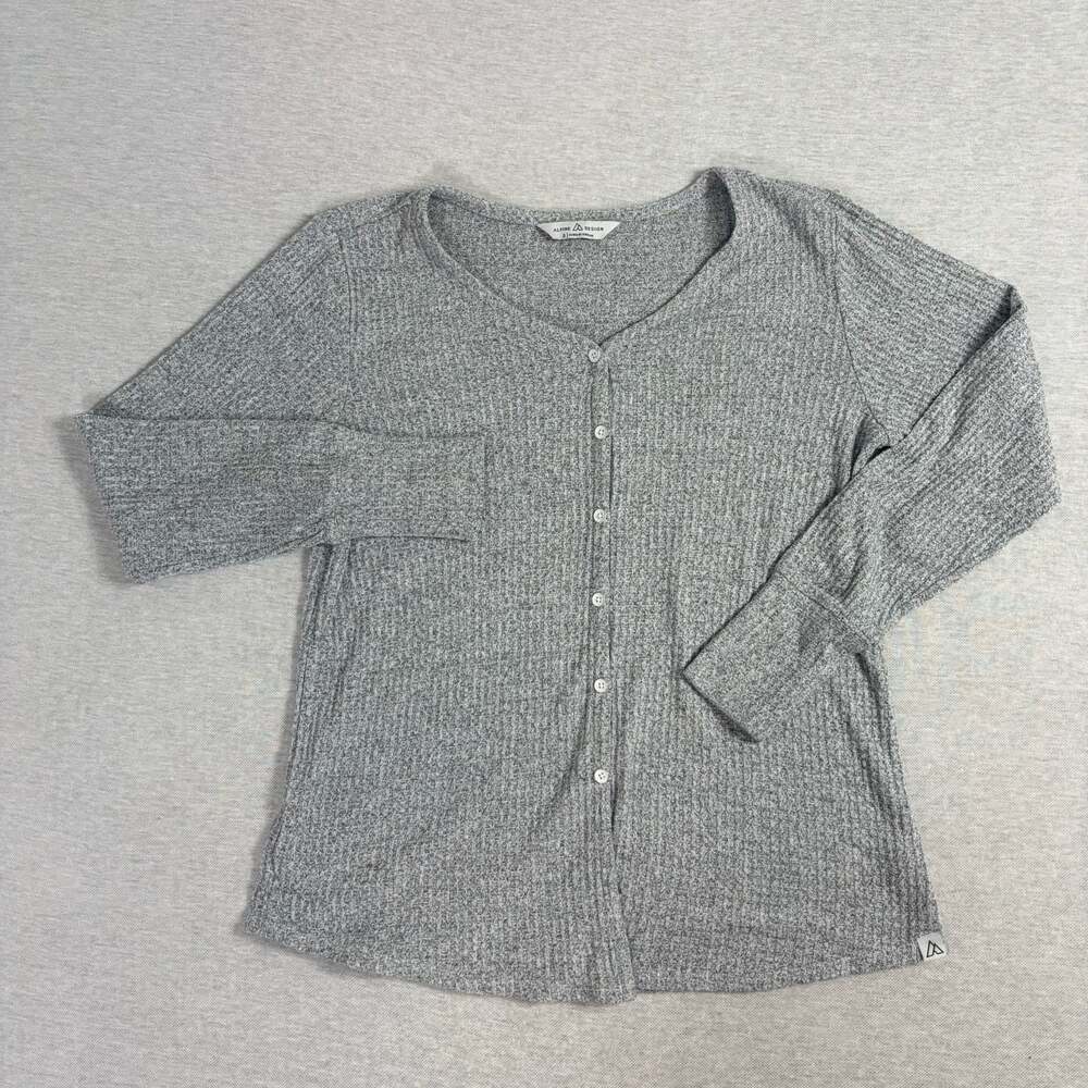 Alpine Design Women's Gray Heather Long Sleeve Waffle Knit Henley Button-Down